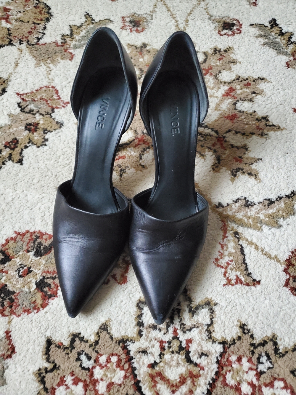Vince Italy  Black Pointed D'Orsay Leather Heels Sz 6.5
